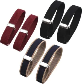 6 Pieces (3 Pairs) Unisex Elastic Adjustable Armbands Anti-Slip Shirt Sleeve Holders Adjustable Arm Shirt Garters Hold Up Sleeve Garters Elastic Armbands, Black, Wine-red, Blue with Beige Edge