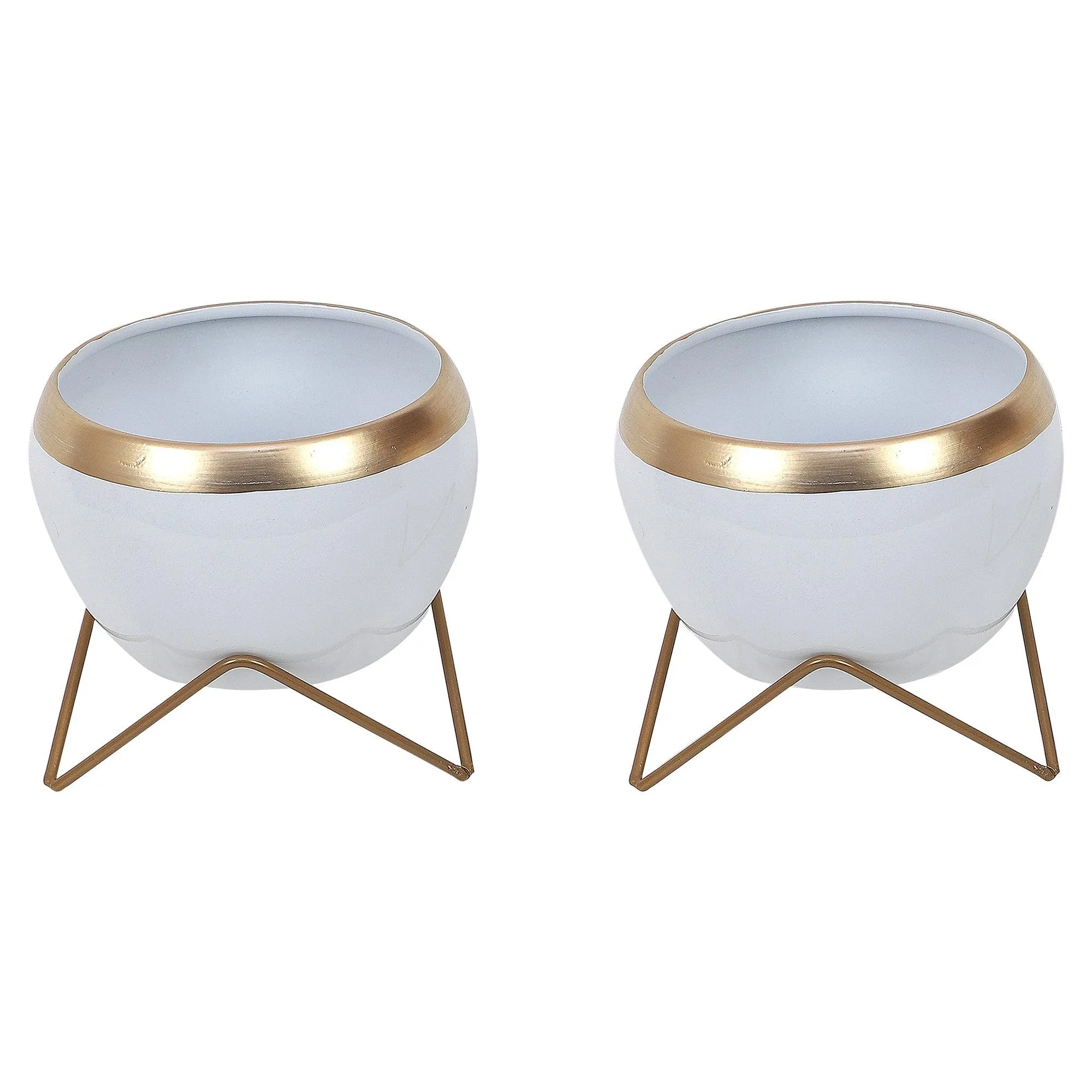 Apple Shape Metal White & Gold Planter (Set of 2)