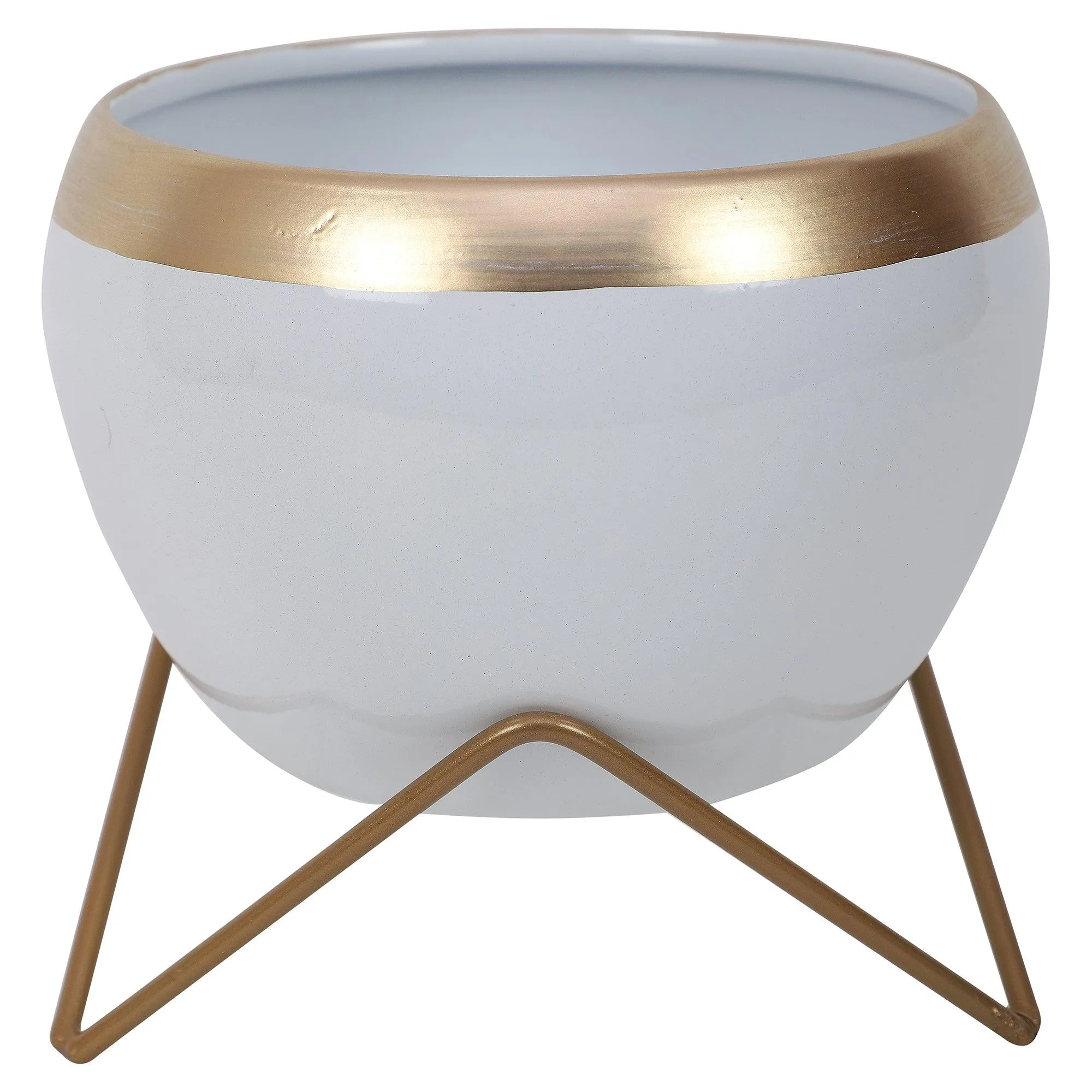 Apple Shape Metal White & Gold Planter (Set of 2)