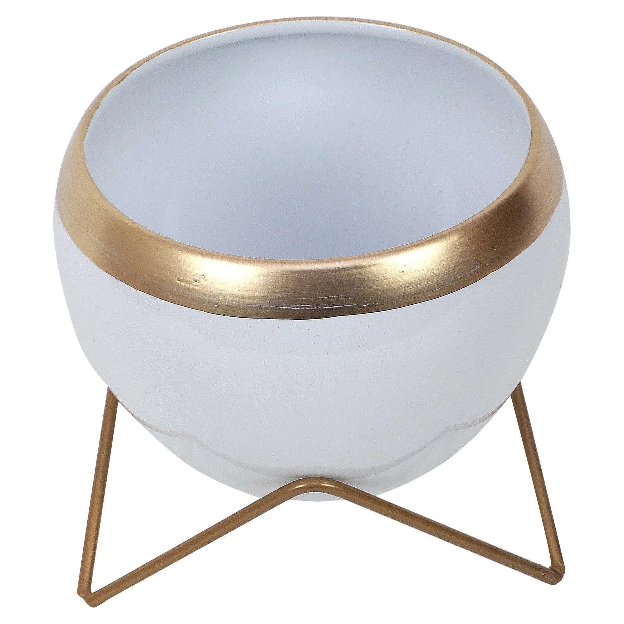 Apple Shape Metal White & Gold Planter (Set of 2)
