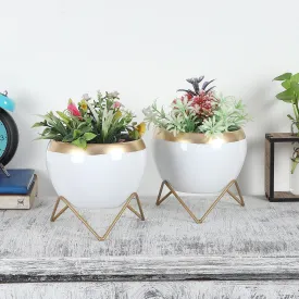 Apple Shape Metal White & Gold Planter (Set of 2)