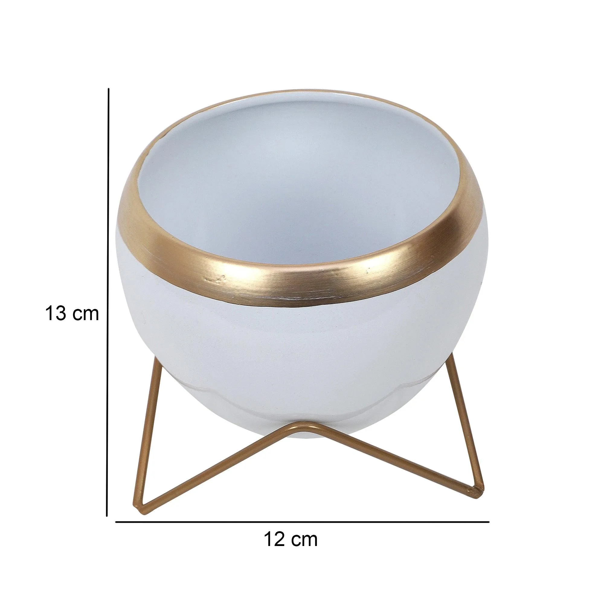 Apple Shape Metal White & Gold Planter (Set of 2)