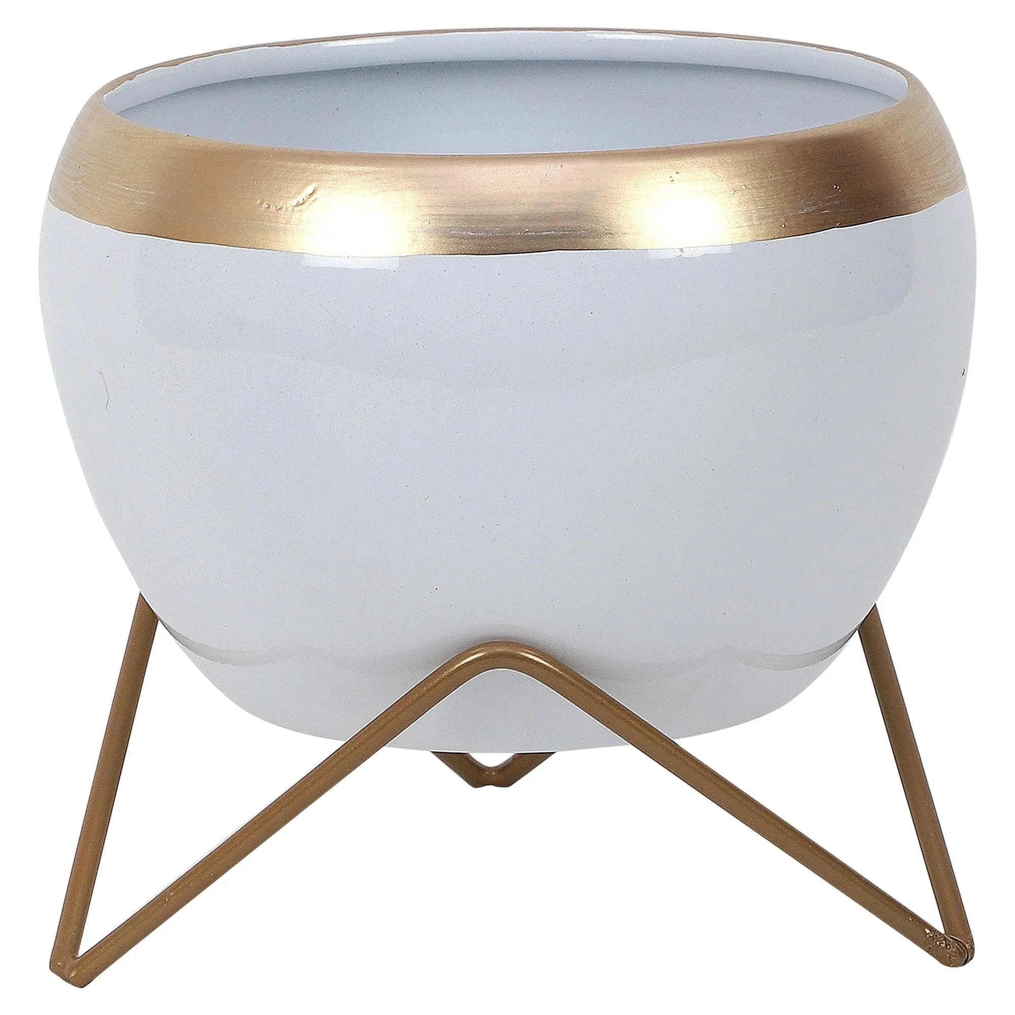 Apple Shape Metal White & Gold Planter (Set of 2)