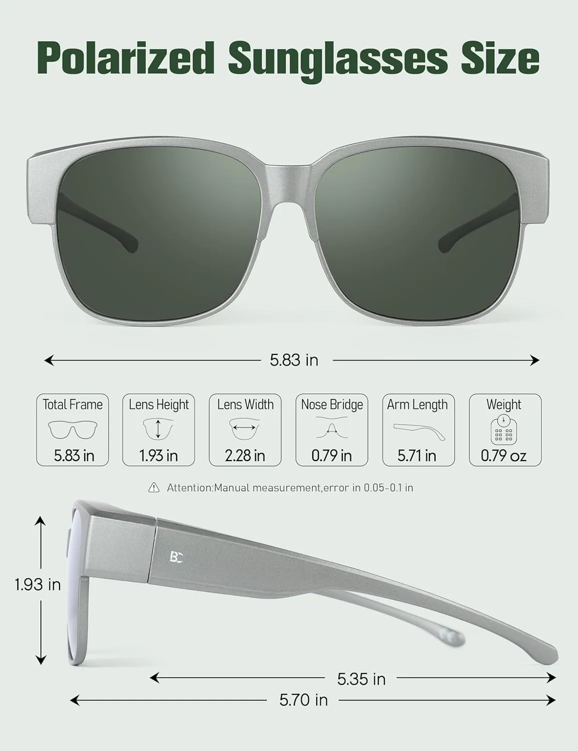 BIRCEN Polarized Fit Over Sunglasses: Wear Over Glasses Sunglasses Wrap Around Fitover Shades for Men Women UV Protection