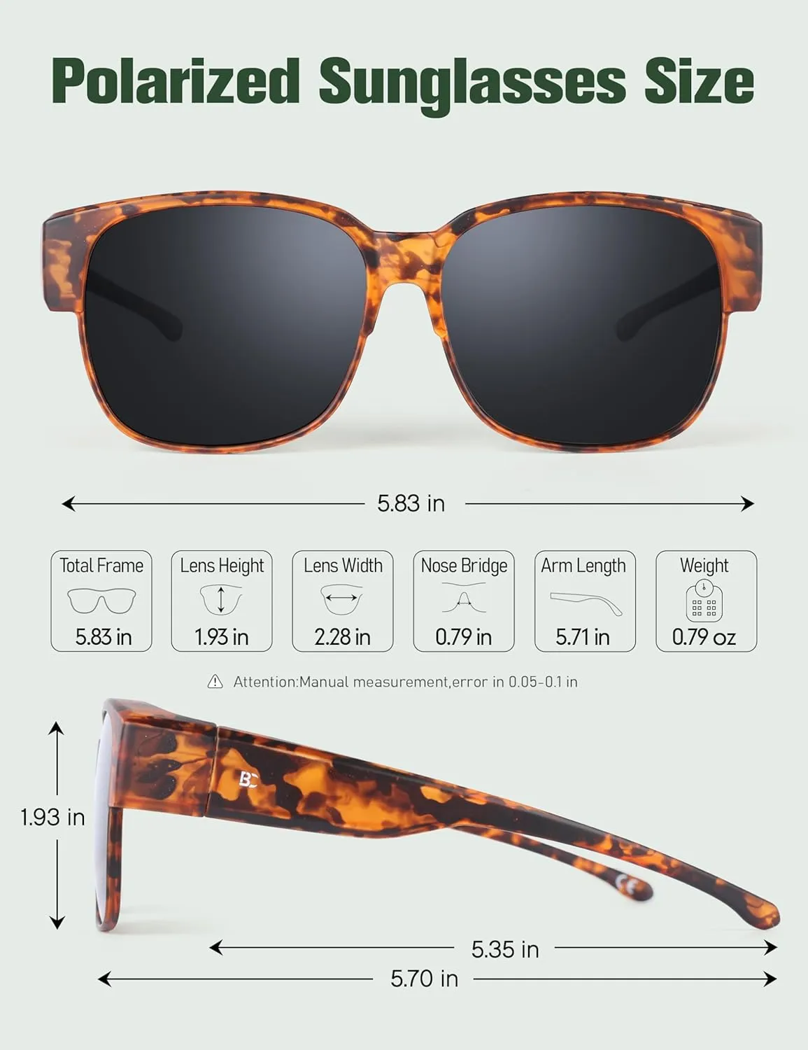 BIRCEN Polarized Fit Over Sunglasses: Wear Over Glasses Sunglasses Wrap Around Fitover Shades for Men Women UV Protection