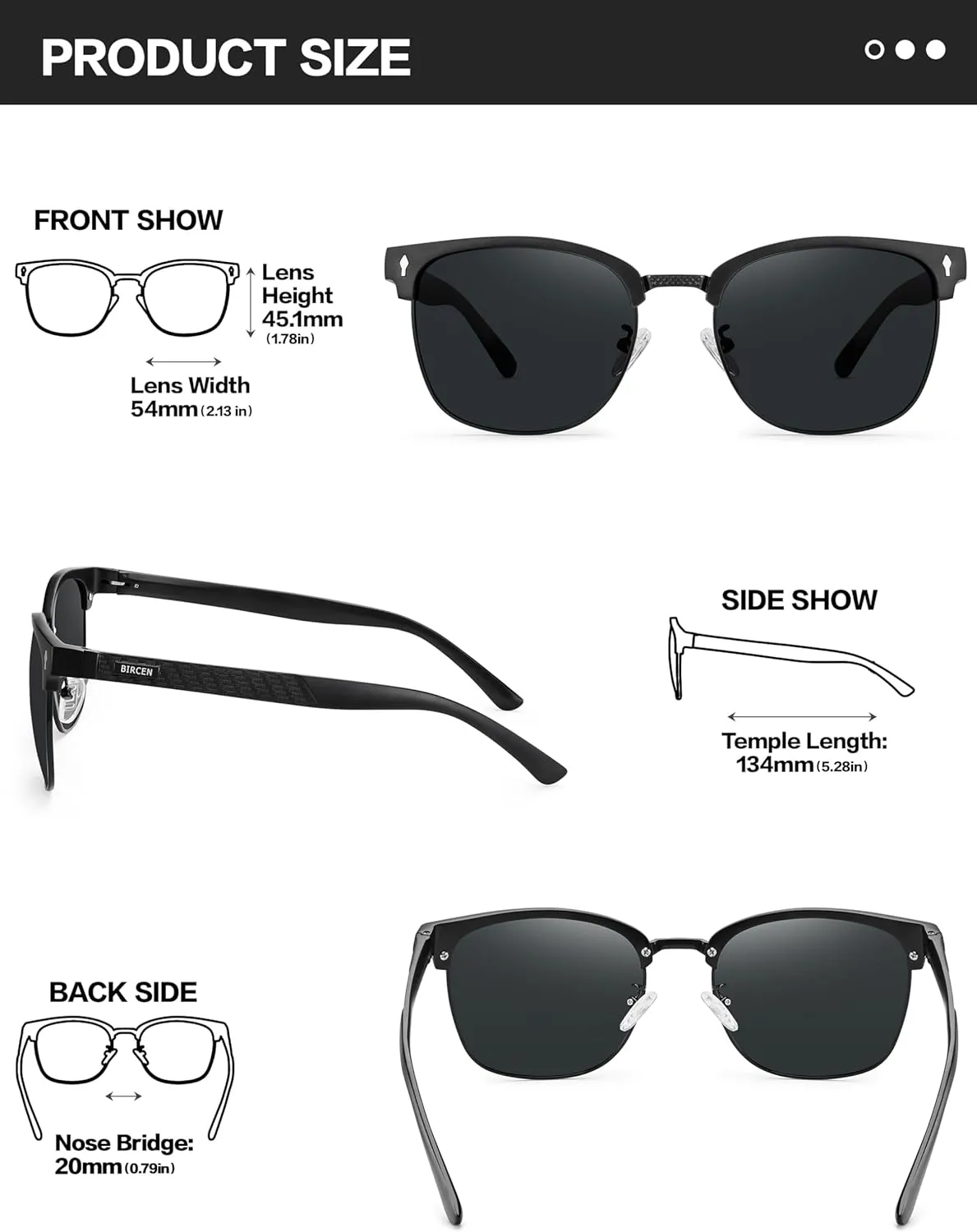 BIRCEN Polarized Sunglasses for Men UV - Protection Classic Shades for Driving Sports Fishing with Al-Mg Metal Frame
