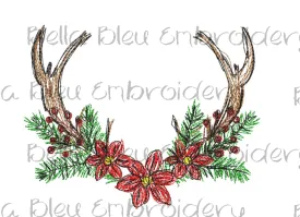 Christmas Deer Antler with Poinsettias' Scribble Monogram frame