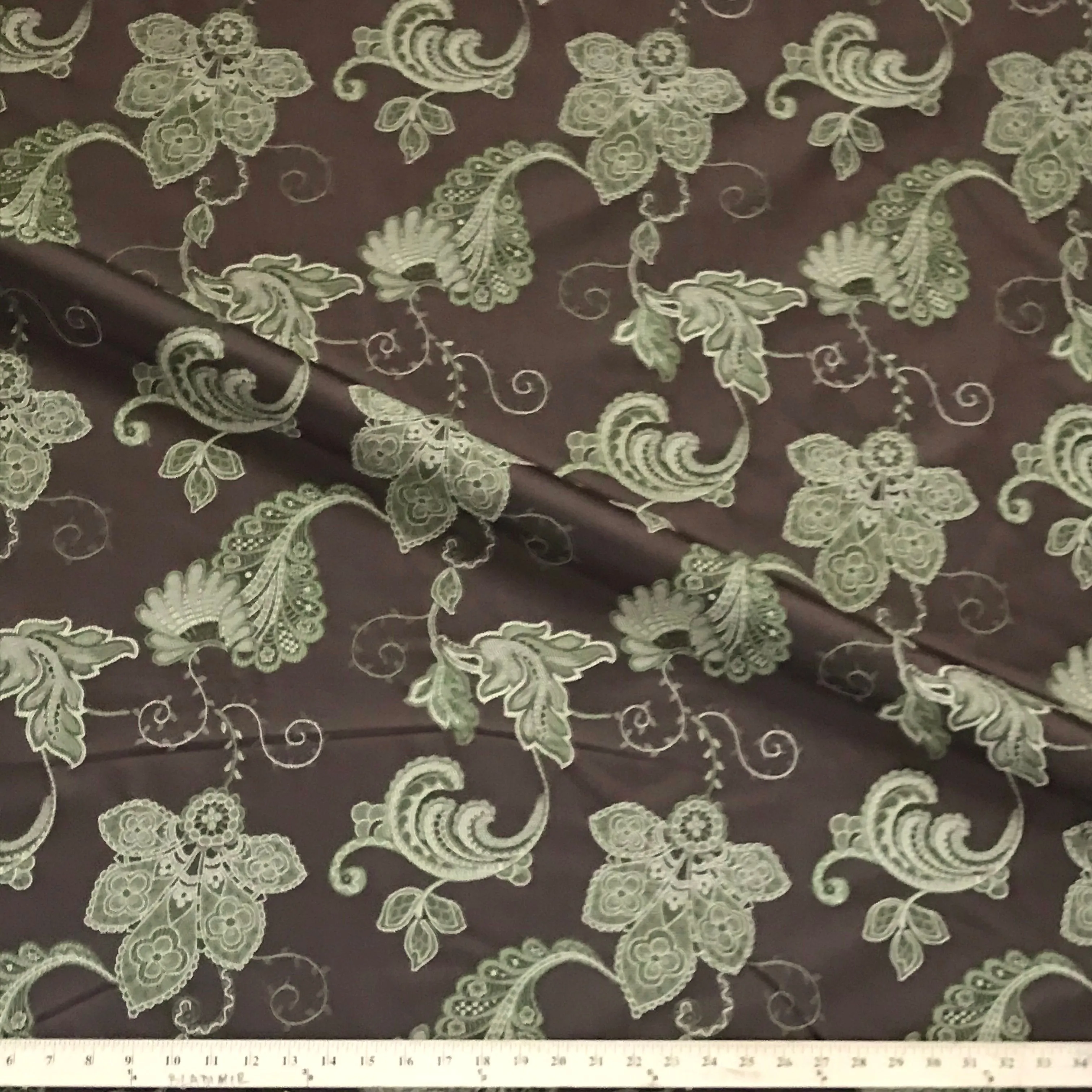 Delphine Brown French Country Floral Upholstery Fabric - 54"