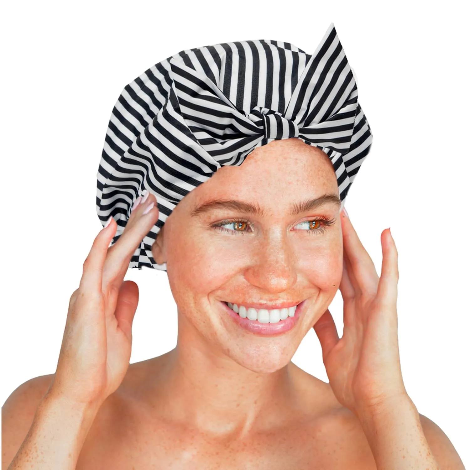 Kitsch Luxury Shower Caps for Women Reusable Waterproof - Large Shower Cap for Women and Men, Non-slip, Quick-dry Hair Cap for Long & Short Hair, Comfortable and Stylish Design - Stripe