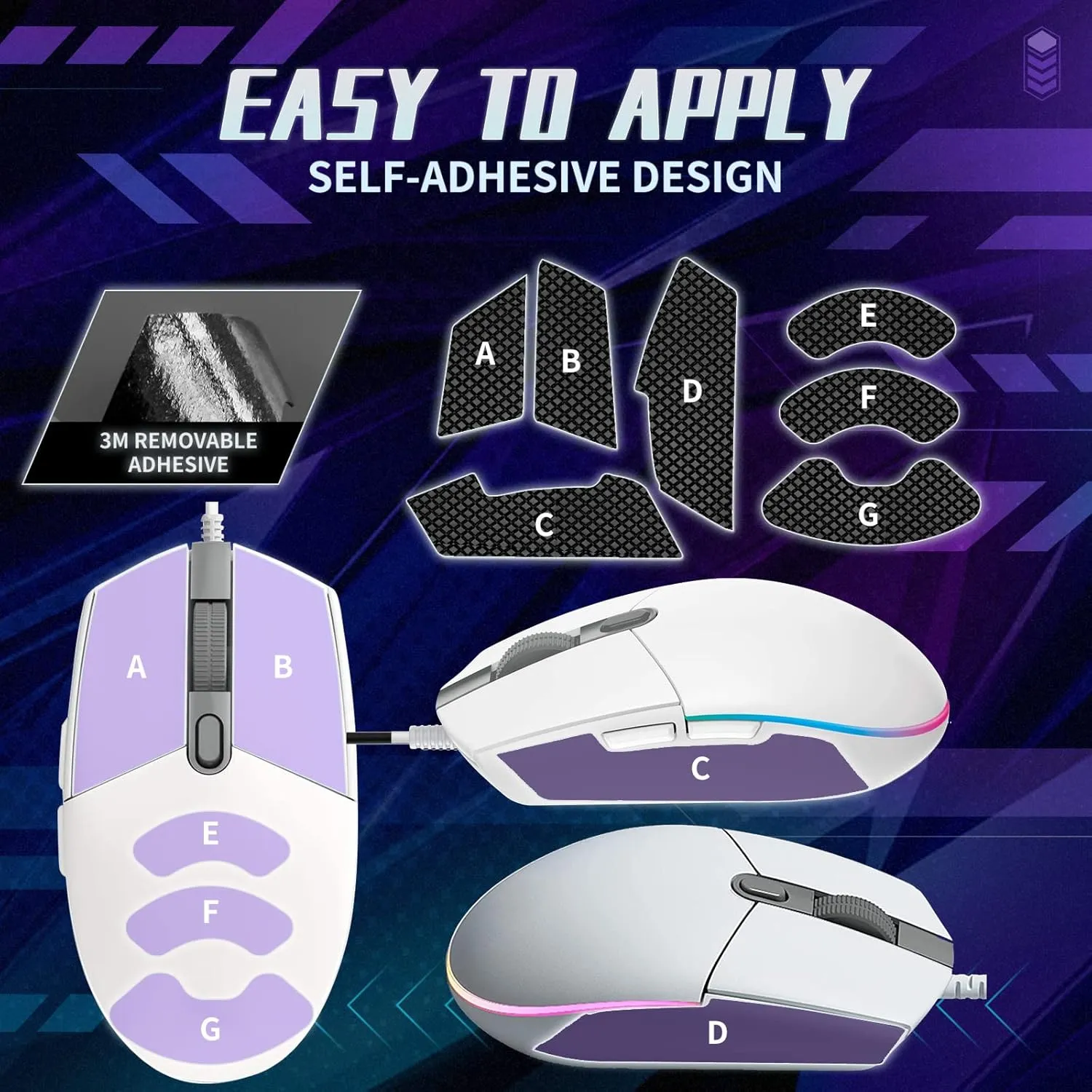 Mouse Anti Slip Grip Tape Compatible with Logitech G102 / G203 / G304 / G305 / G Pro Wired Gaming Mouse, Palm Sweat Absorption, Thin 0.5mm, Cut to Fit, Easy to Apply, Mouse Skin