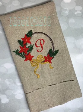 Poinsettia Wreath Monogram Frame Machine Embroidery Design