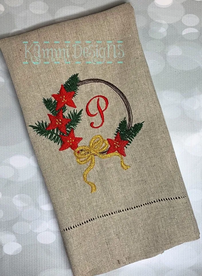 Poinsettia Wreath Monogram Frame Machine Embroidery Design